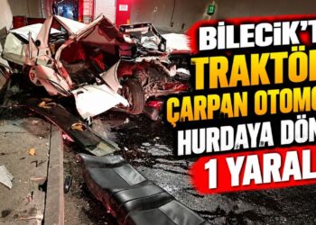 TRAKTÖRE ÇARPAN OTOMOBİL HURDAYA DÖNDÜ: 1 YARALI